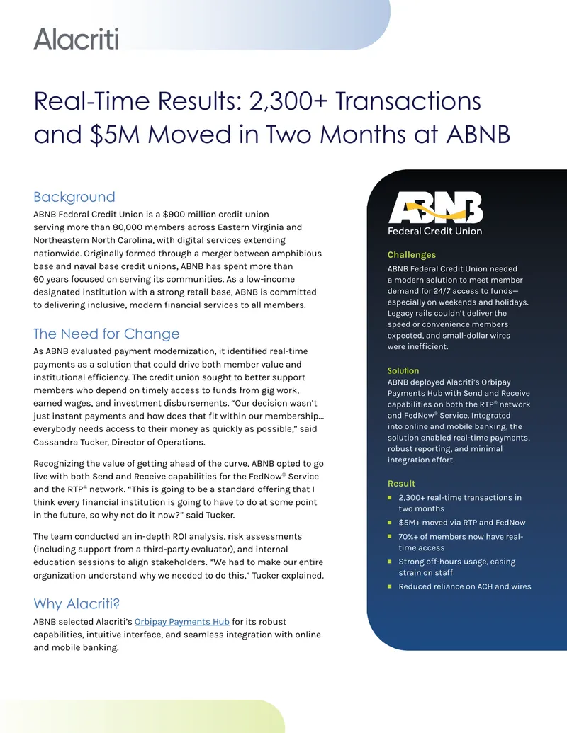 Real-Time Payments Implementation at ABNB Federal Credit Union