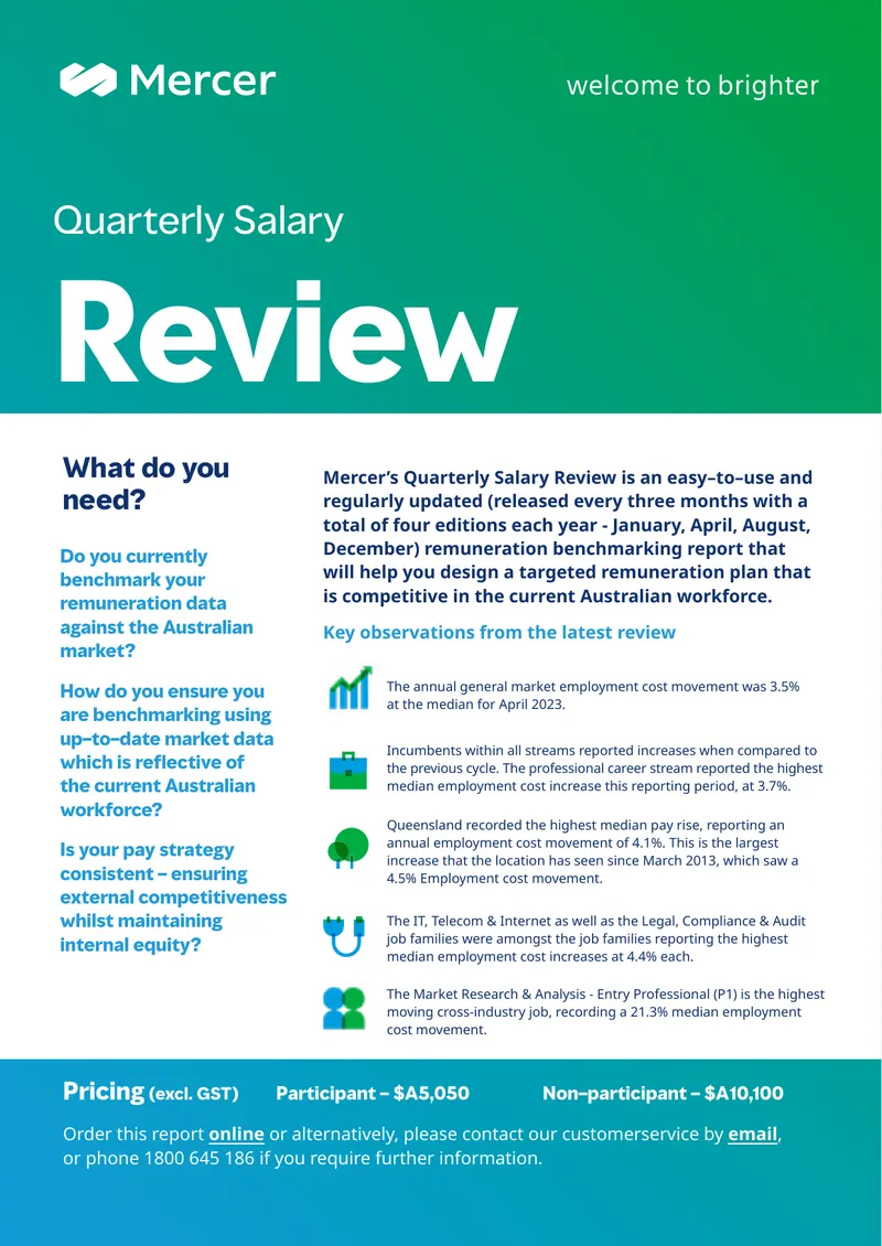Mercer Quarterly Salary Review April 2023