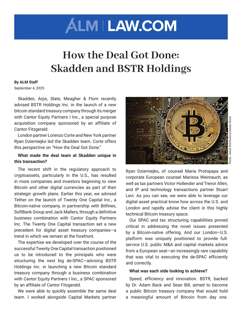 BSTR Holdings Bitcoin Treasury Company Launch