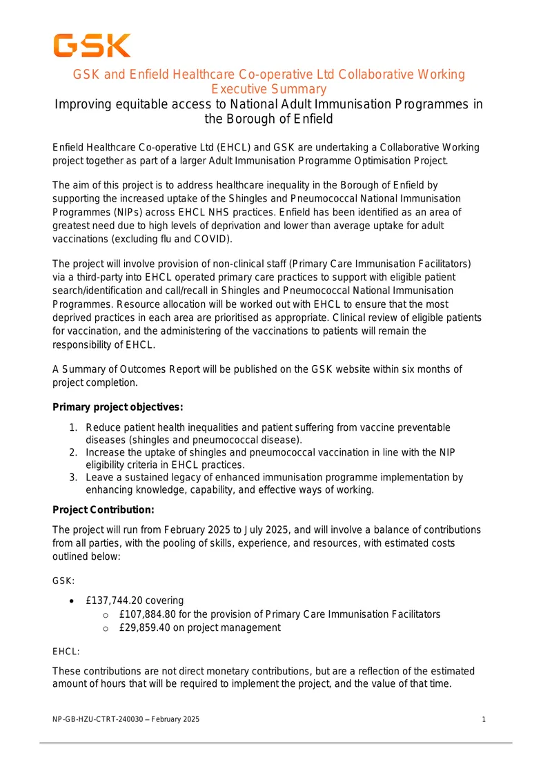 Collaborative Working Project for Immunisation Access