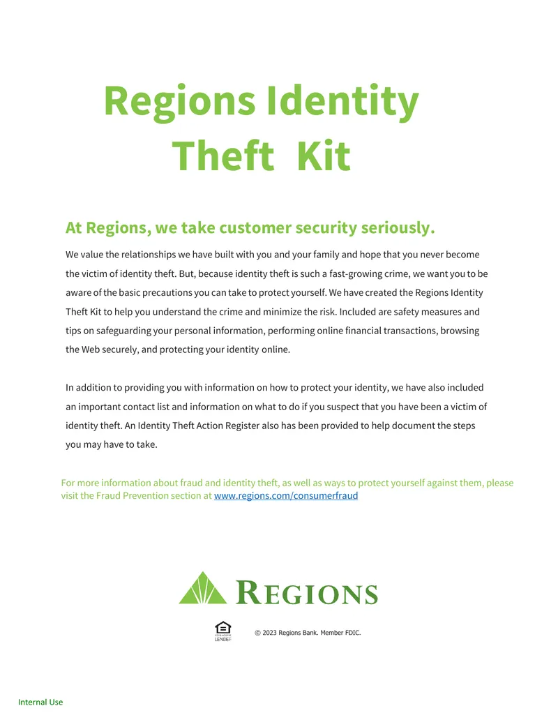 Regions Identity Theft Kit Overview