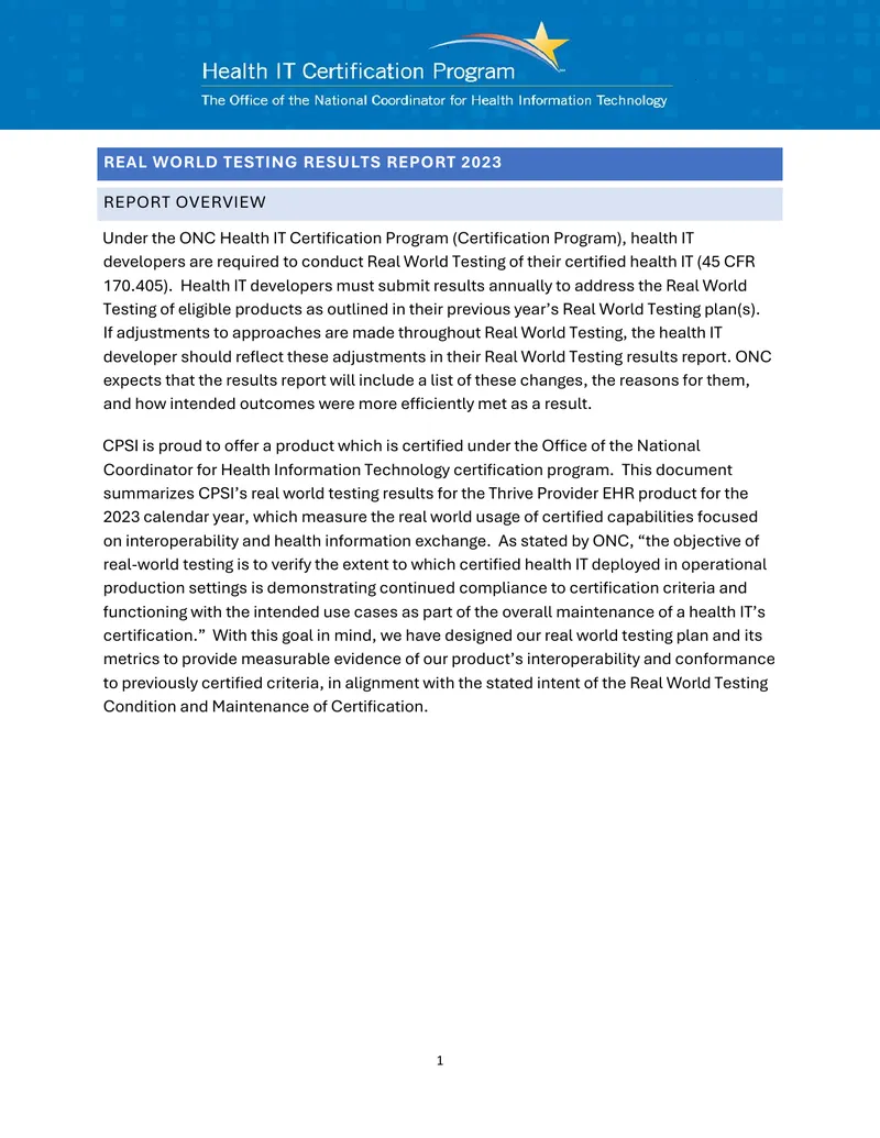Real World Testing Results Report 2023