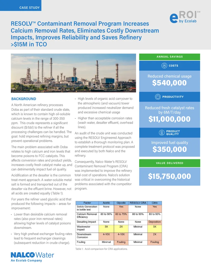 Nalco Water RESOLV Contaminant Removal Program Case Study