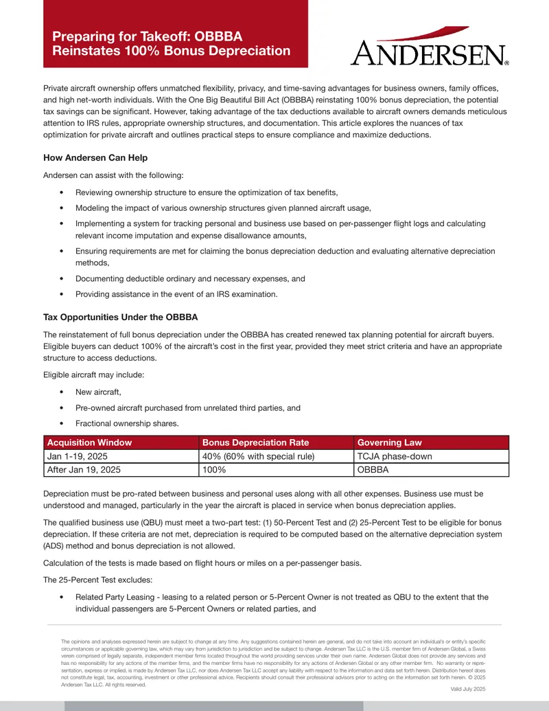 Tax Optimization Strategies for Private Aircraft Ownership