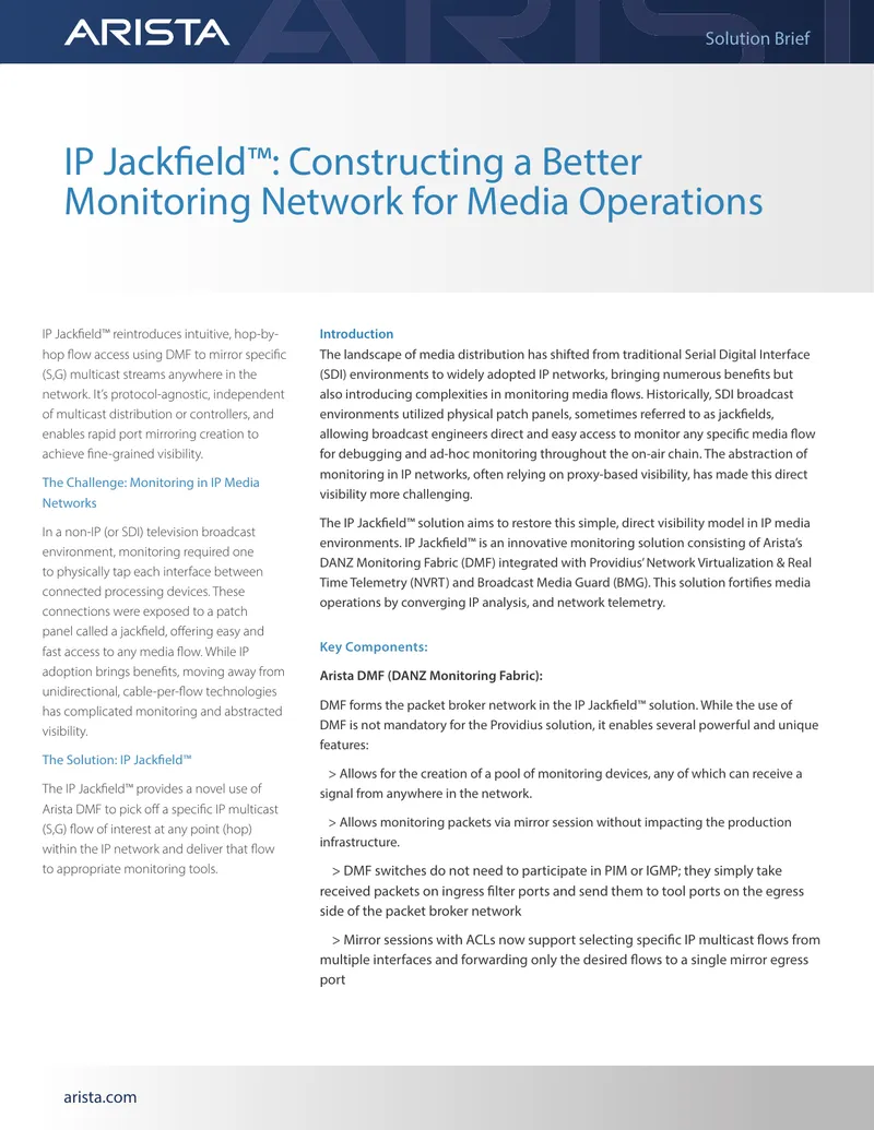 IP Jackfield Solution for Media Monitoring