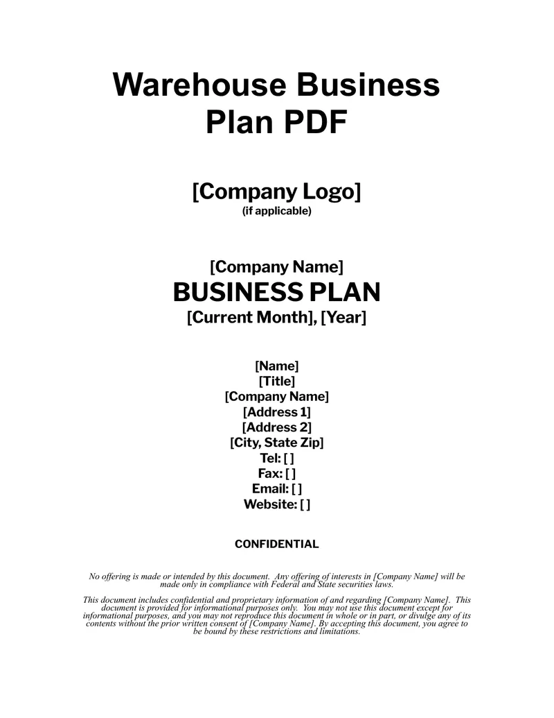 Warehouse Business Plan Template Overview