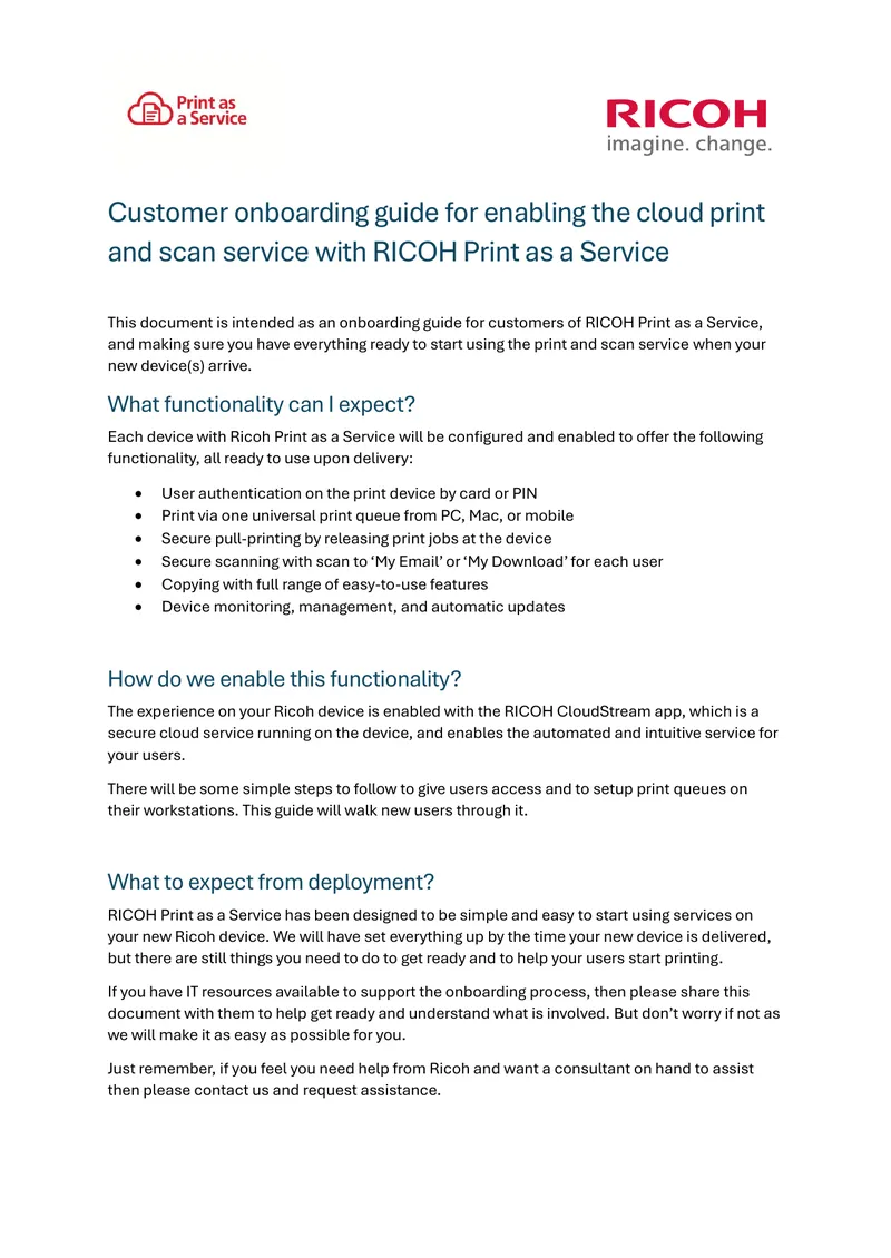 Customer Onboarding Guide for RICOH Print as a Service