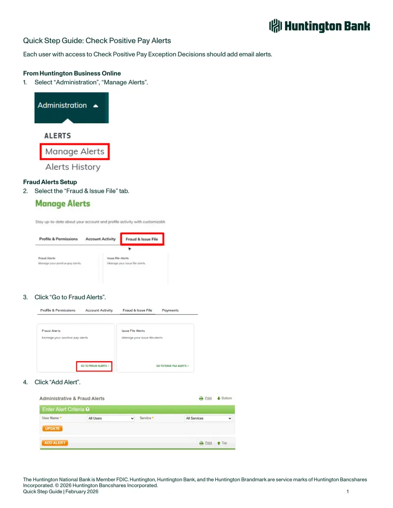Check Positive Pay Alerts Setup Guide