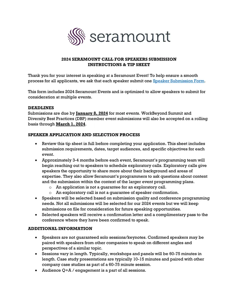 2024 Seramount Call for Speakers Submission Instructions