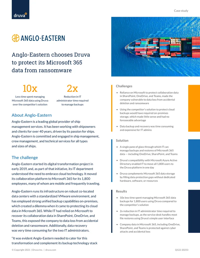 Anglo-Eastern Case Study on Microsoft 365 Data Protection