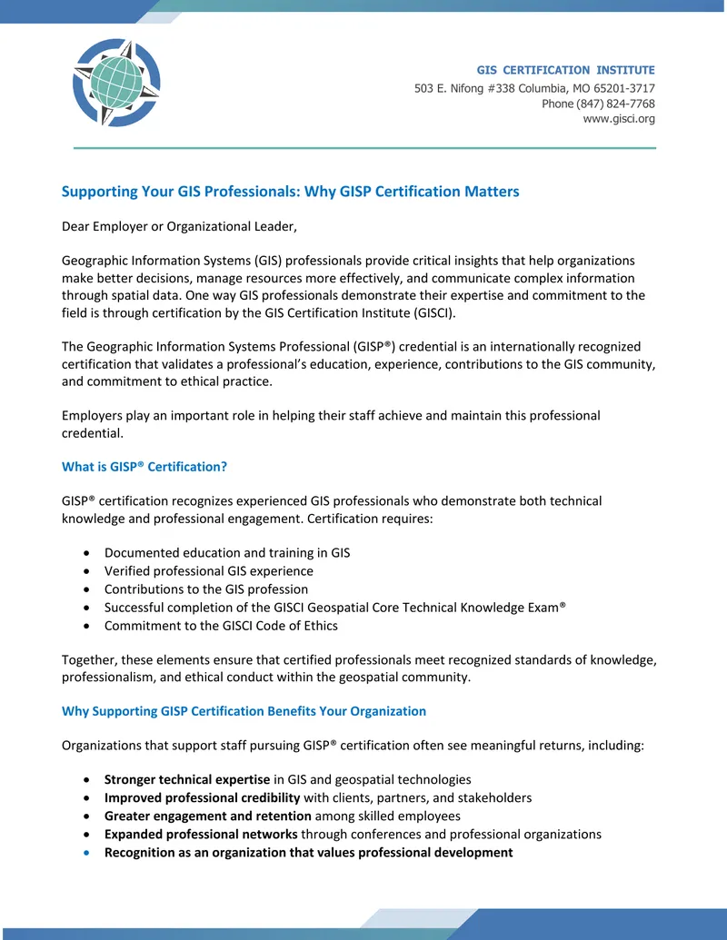 Supporting GIS Professionals Through GISP Certification