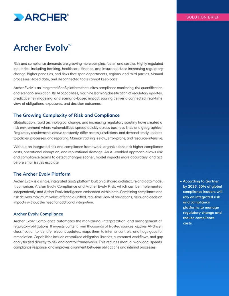 Archer Evolv Integrated Risk and Compliance Platform