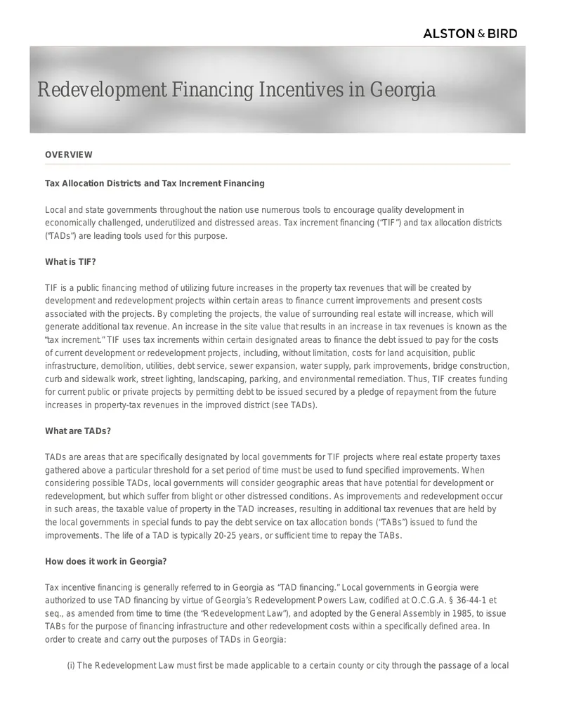 Tax Allocation Districts and Tax Increment Financing Overview