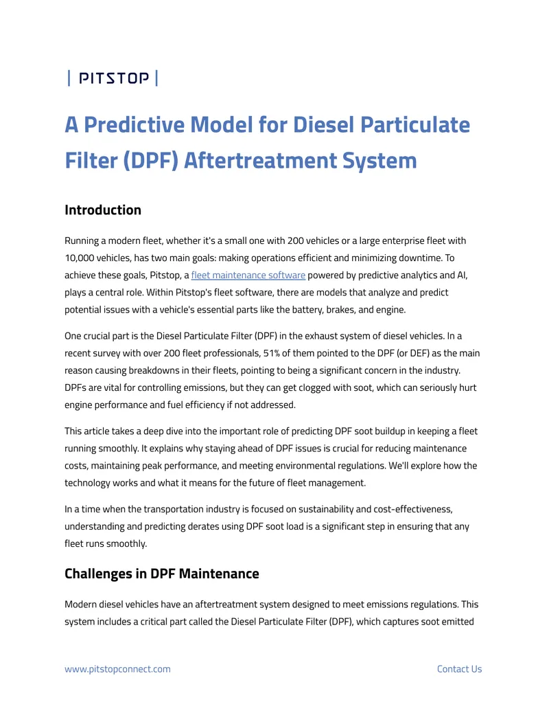Predictive Model for Diesel Particulate Filter Maintenance