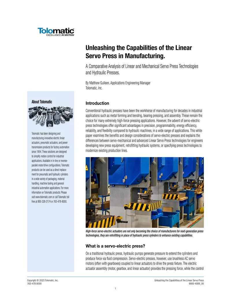 Comparative Analysis of Linear Servo Press Technologies