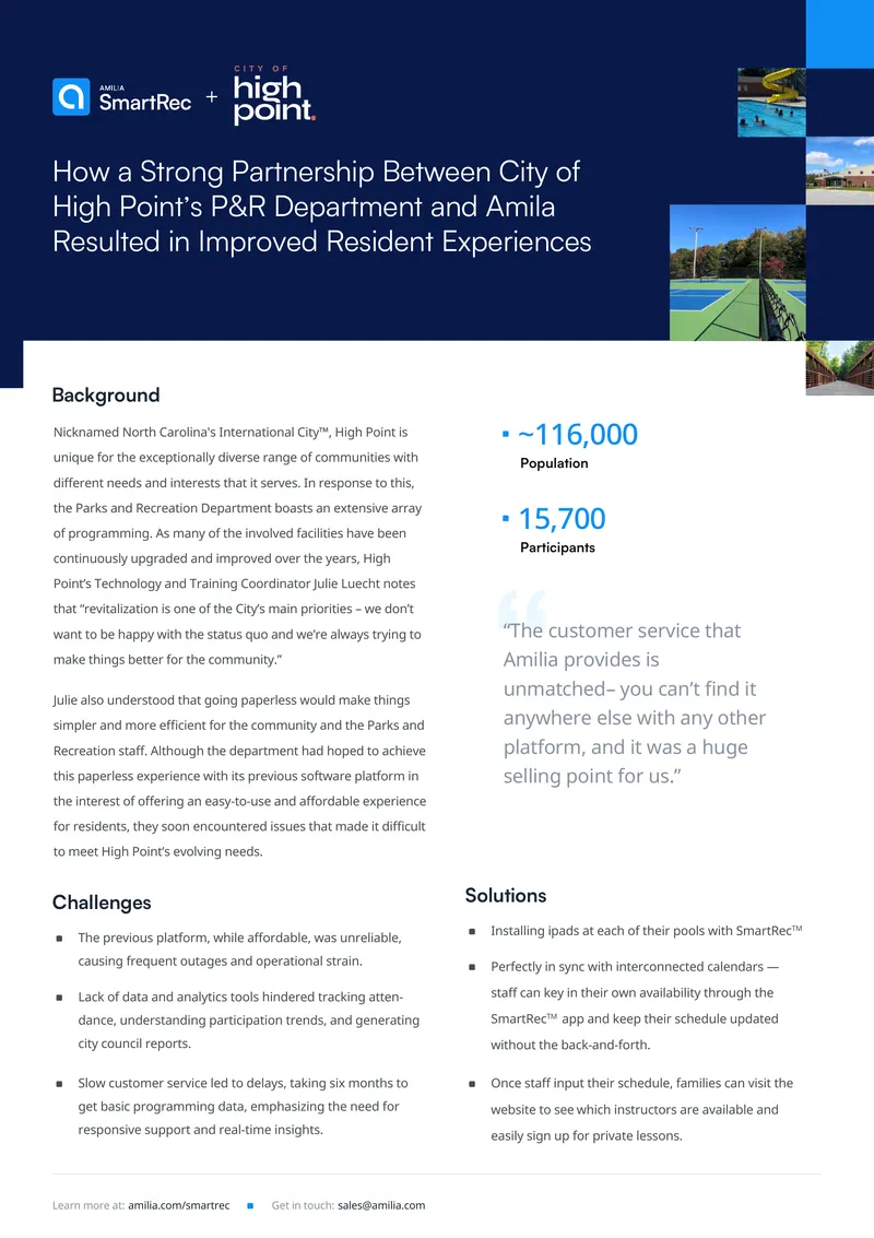 Partnership Between High Point P&R Department and Amilia