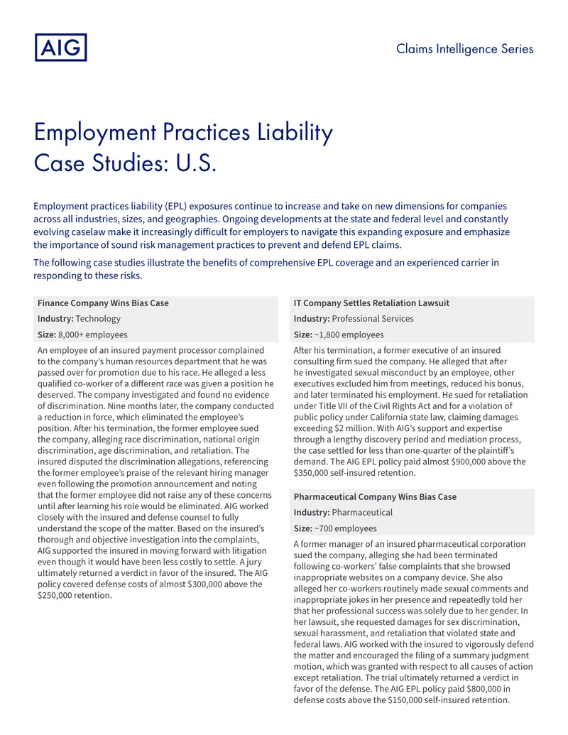 Employment Practices Liability Case Studies Overview