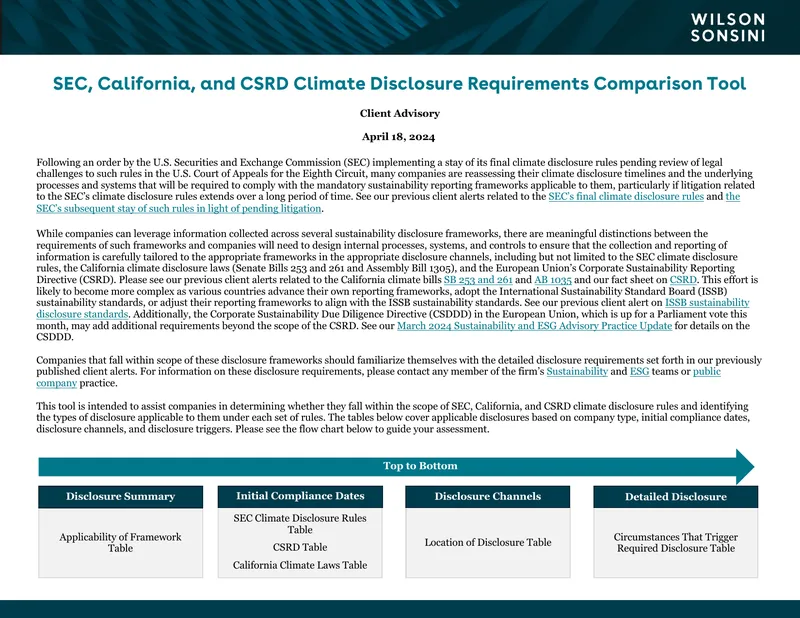 SEC California CSRD Climate Disclosure Requirements Comparison Tool