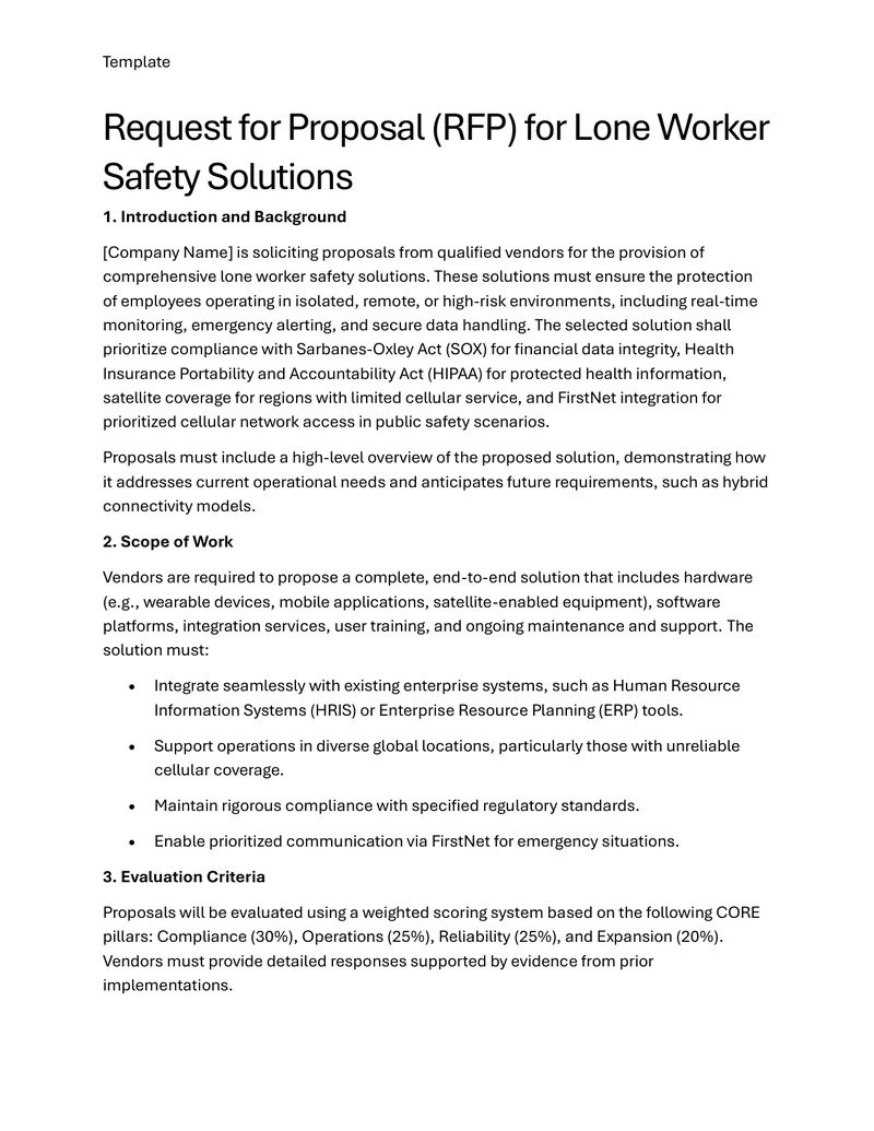 Request for Proposal for Lone Worker Safety Solutions