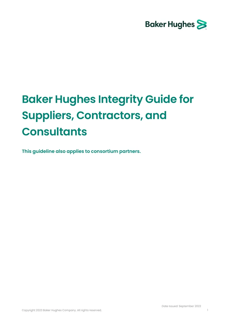 Baker Hughes Integrity Guide for Suppliers and Contractors