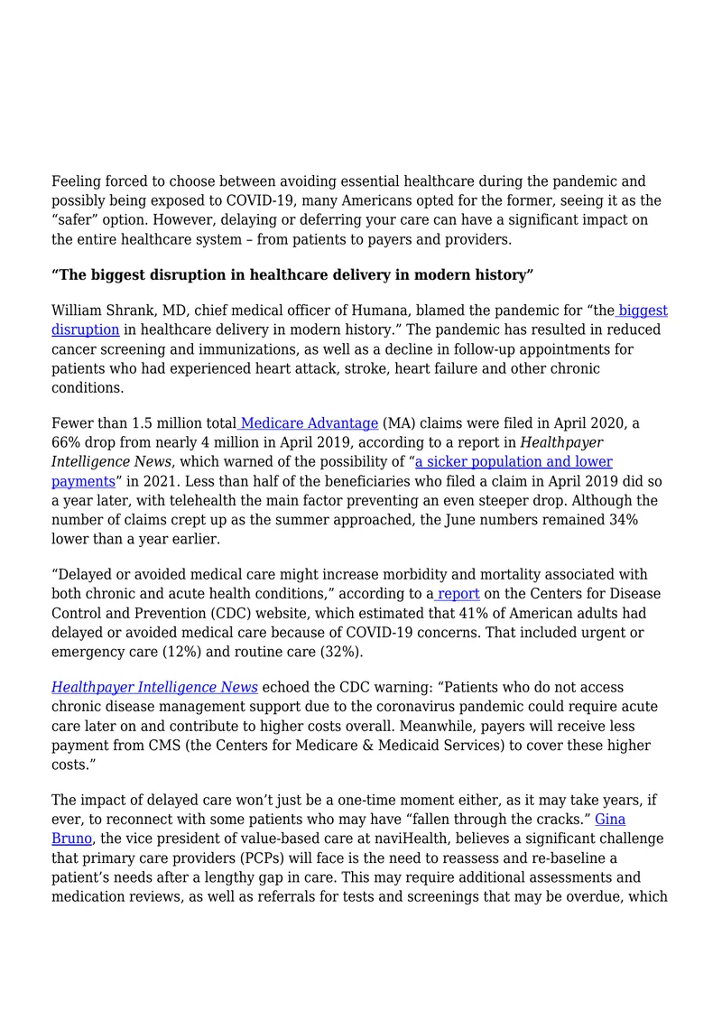 Impact of COVID-19 on Healthcare Delivery and Access