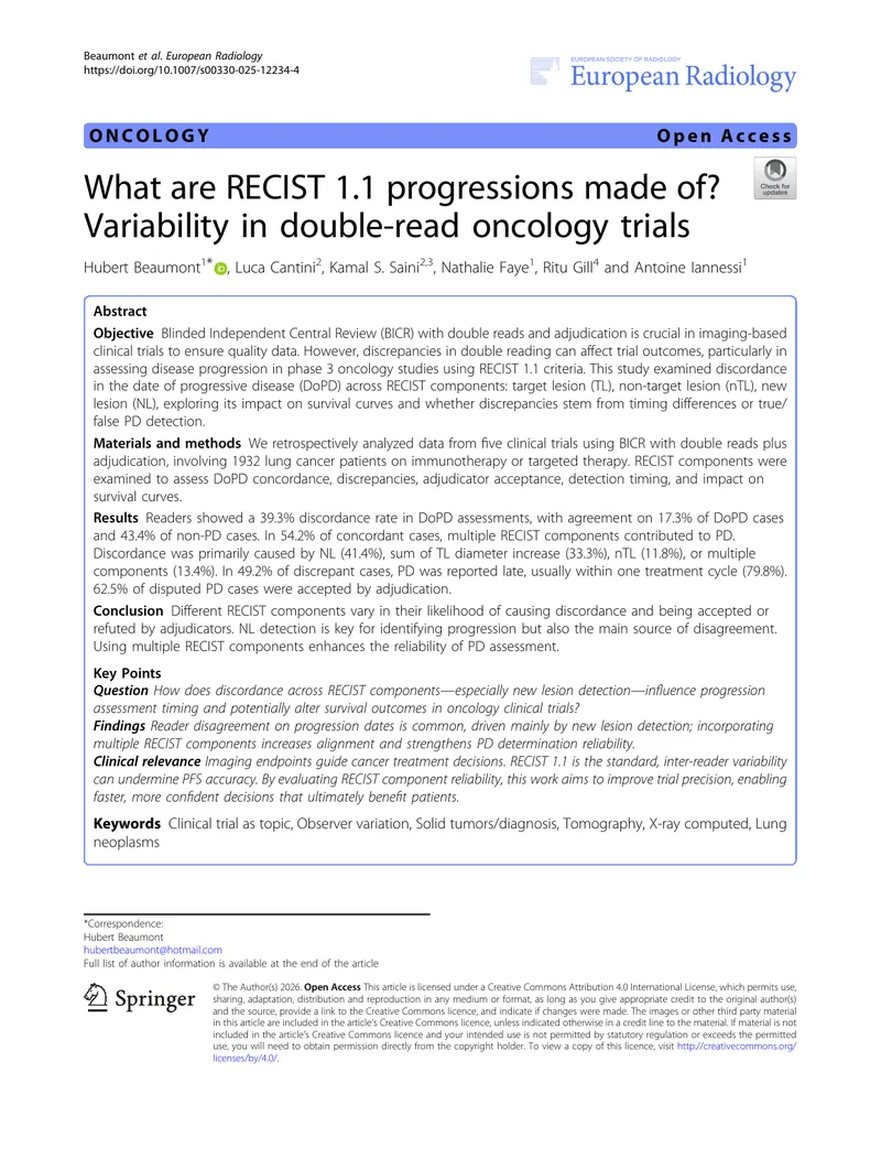 Variability in RECIST 1.1 Progressions in Oncology Trials