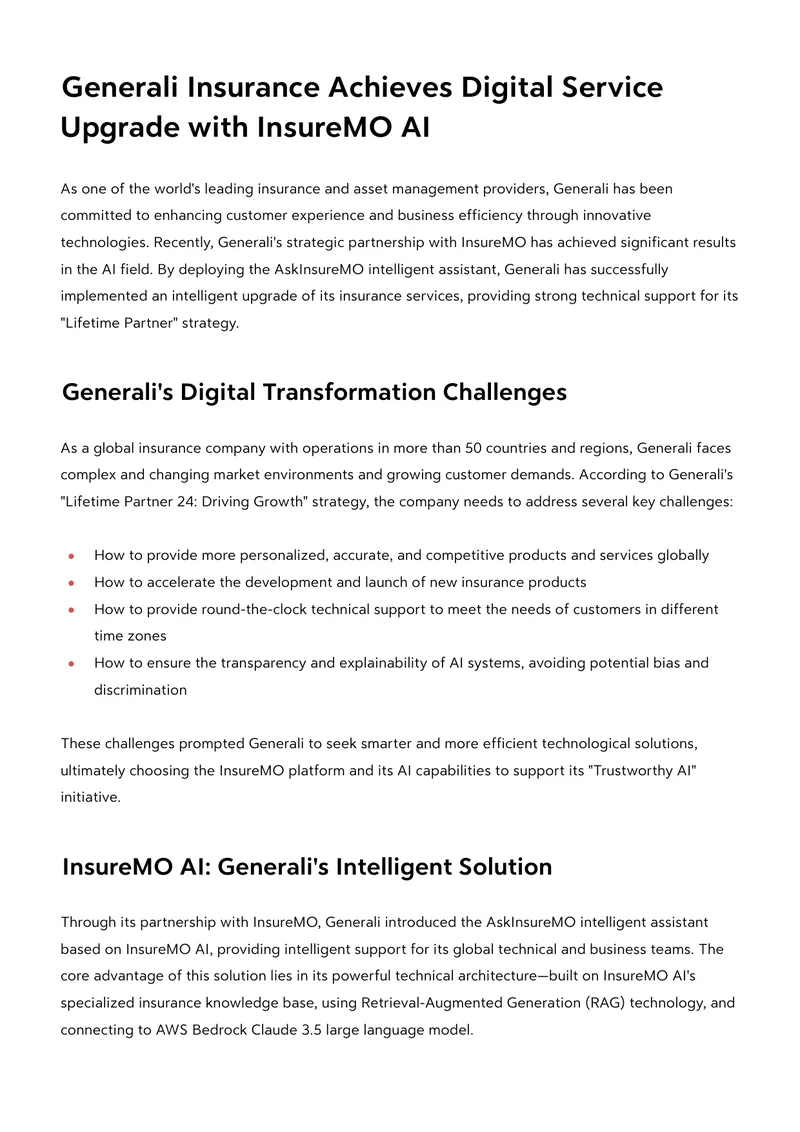 Generali Insurance Digital Service Upgrade with InsureMO AI