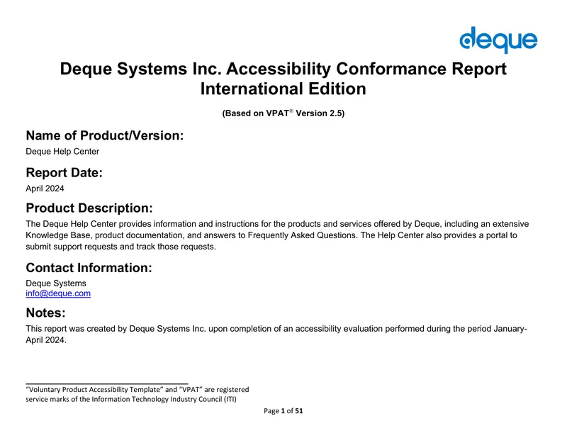 Deque Help Center Accessibility Conformance Report