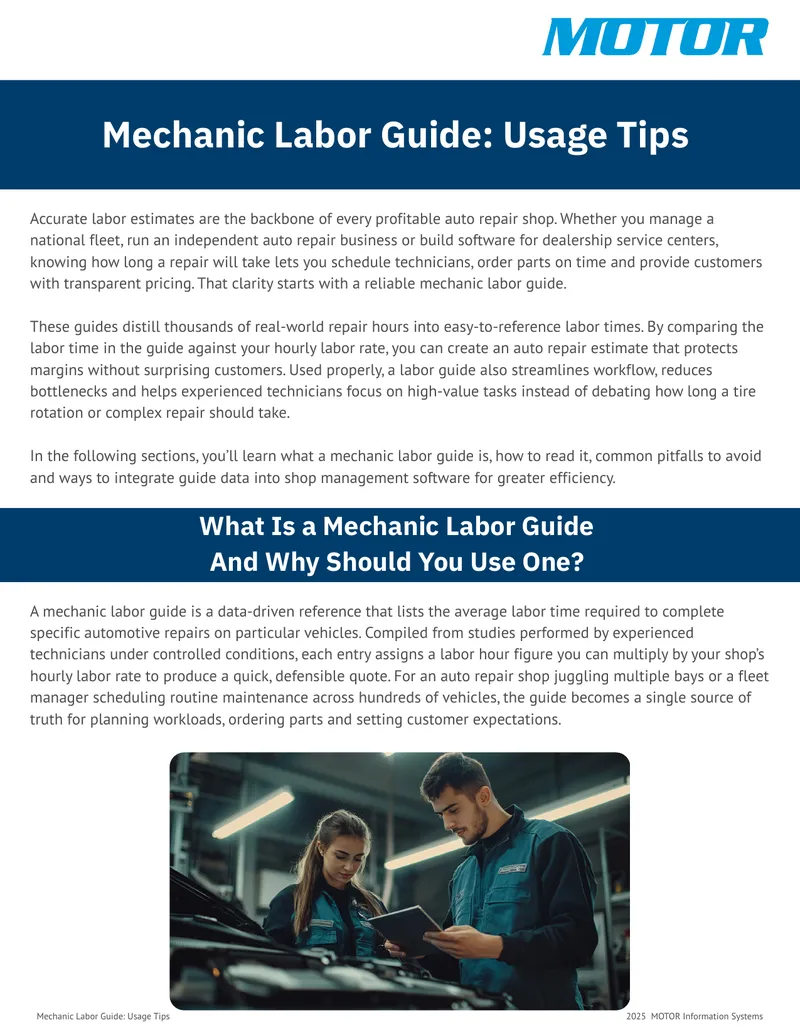 Mechanic Labor Guide for Auto Repair Shops