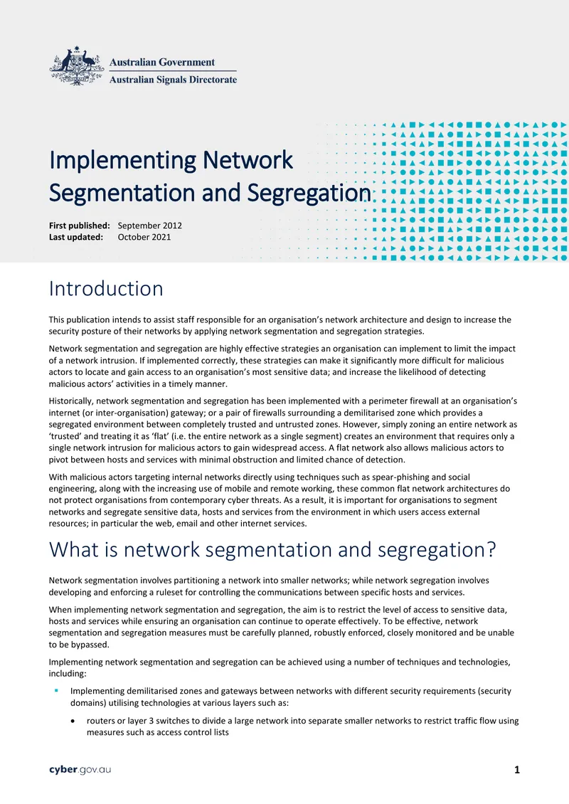 Network Segmentation and Segregation Implementation Guide