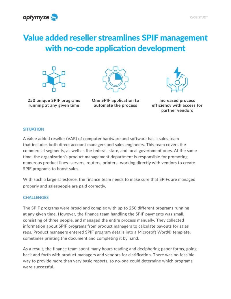 Value Added Reseller SPIF Management Case Study