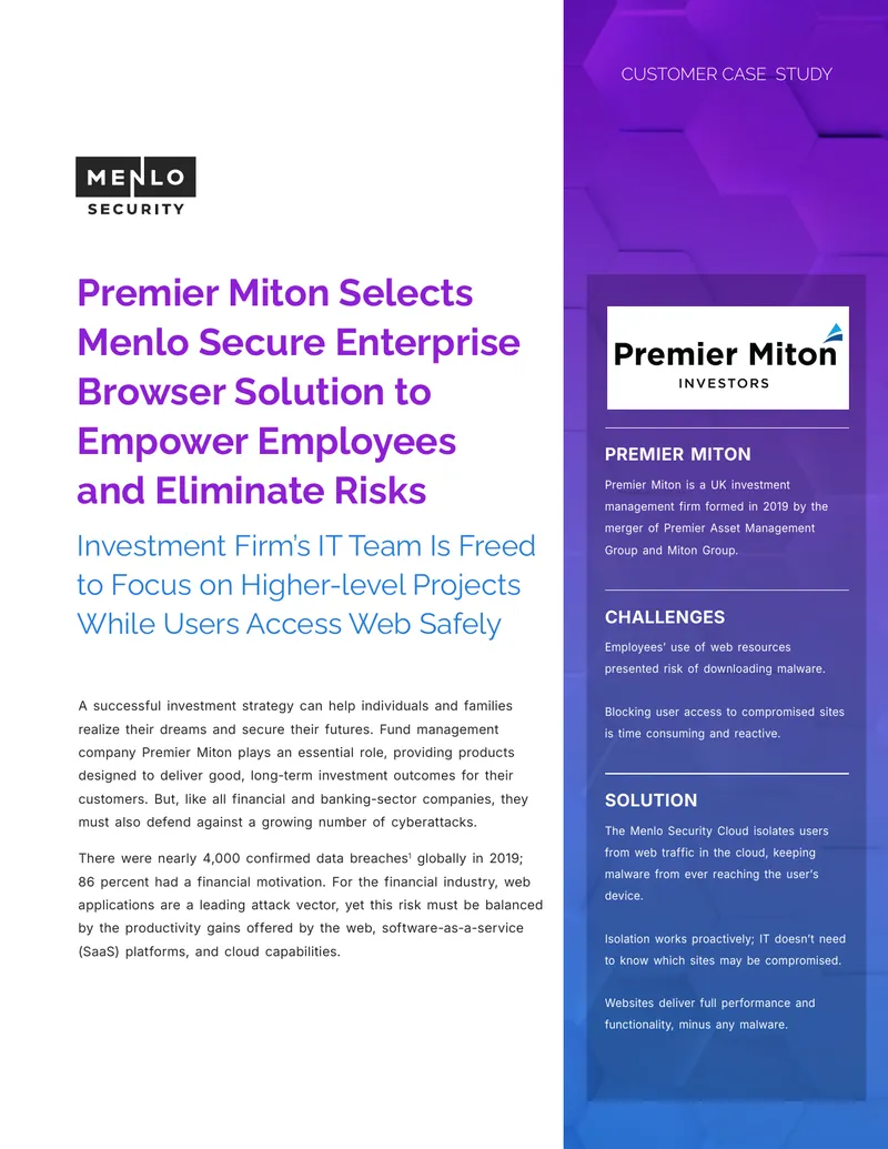 Premier Miton Case Study on Menlo Secure Browser Solution
