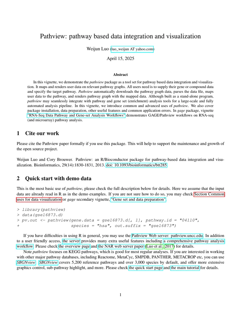Pathview Package for Pathway Data Integration and Visualization