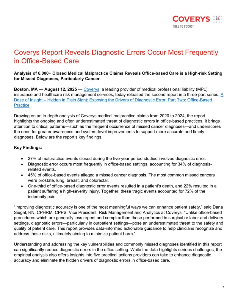 Diagnostic Errors in Office-Based Care Report