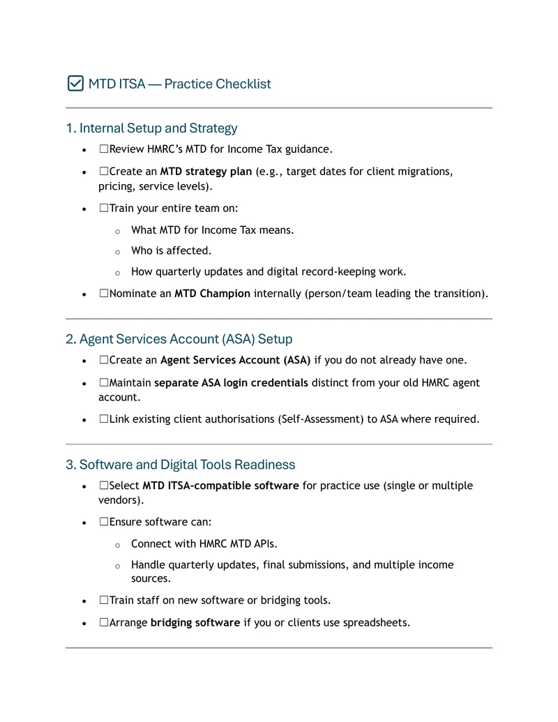 MTD ITSA Practice Checklist for Accountants
