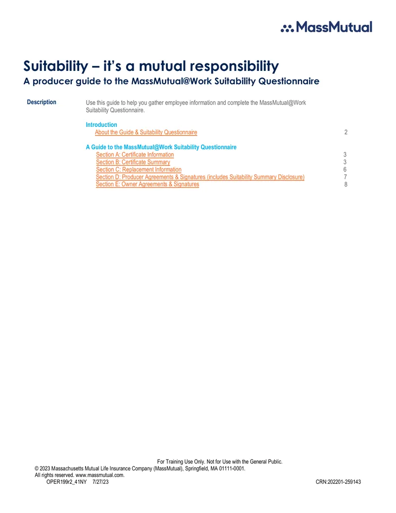 MassMutual@Work Suitability Questionnaire Producer Guide