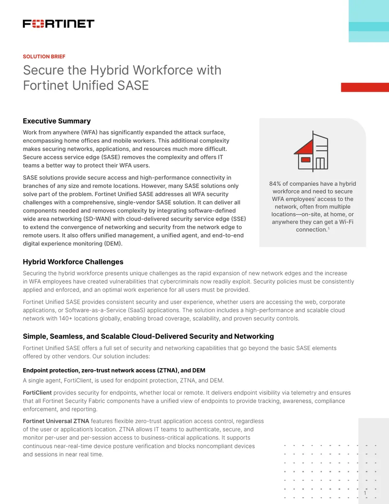 Fortinet Unified SASE for Hybrid Workforce Security