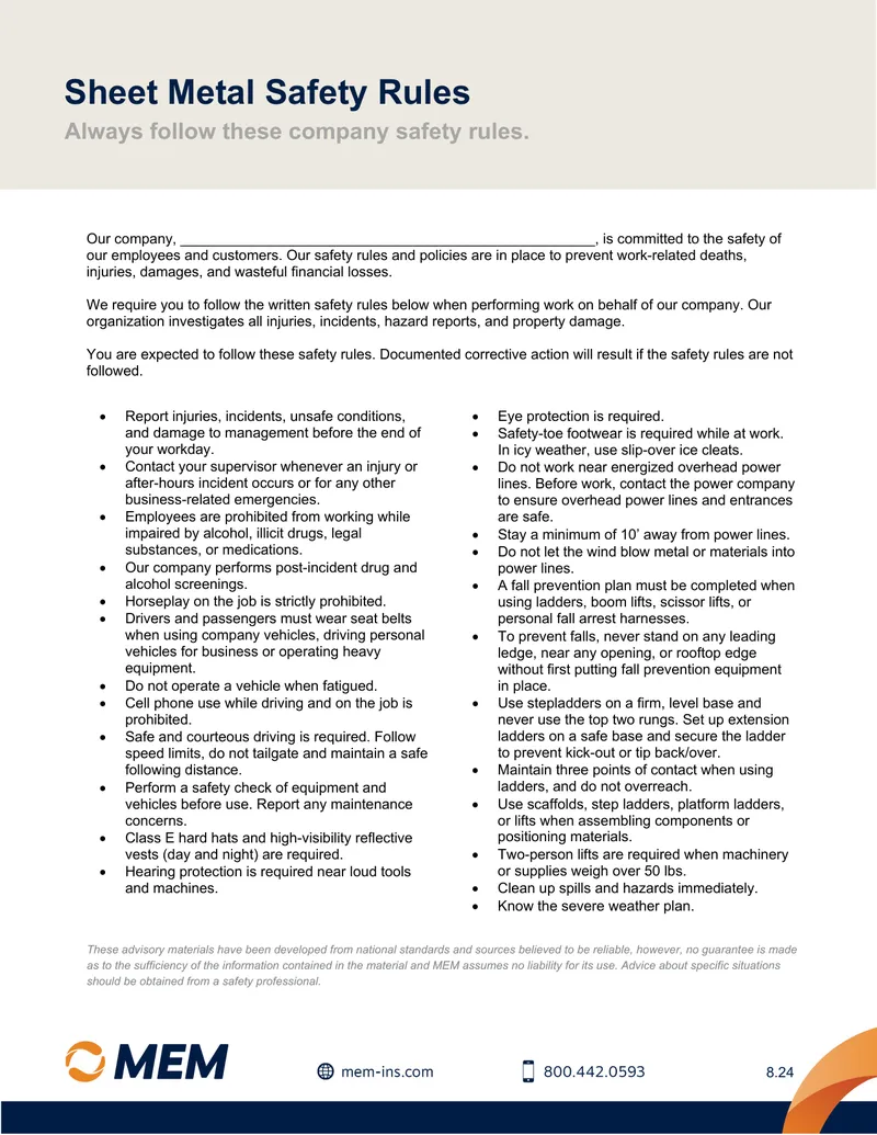 Sheet Metal Safety Rules Compliance Guide