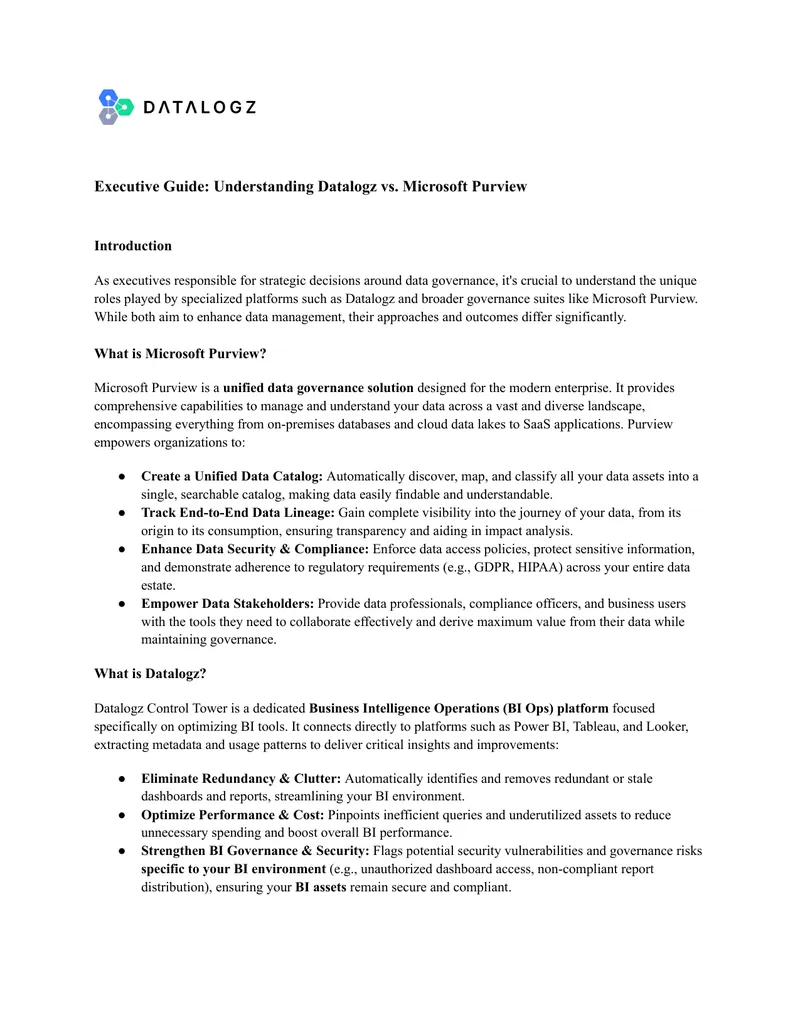 Comparative Analysis of Datalogz and Microsoft Purview