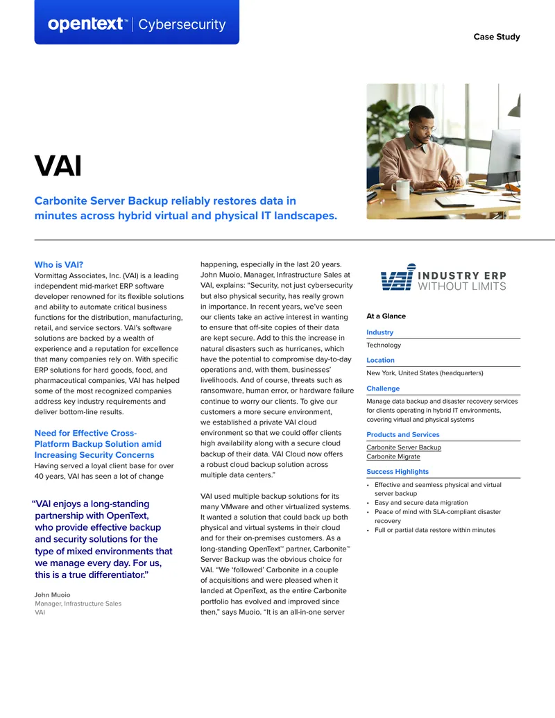 VAI Data Backup and Recovery Solutions Case Study preview page 1