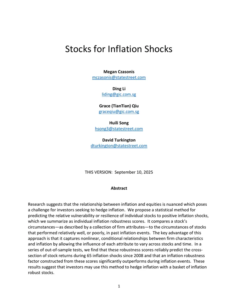 Statistical Method for Predicting Stock Resilience to Inflation