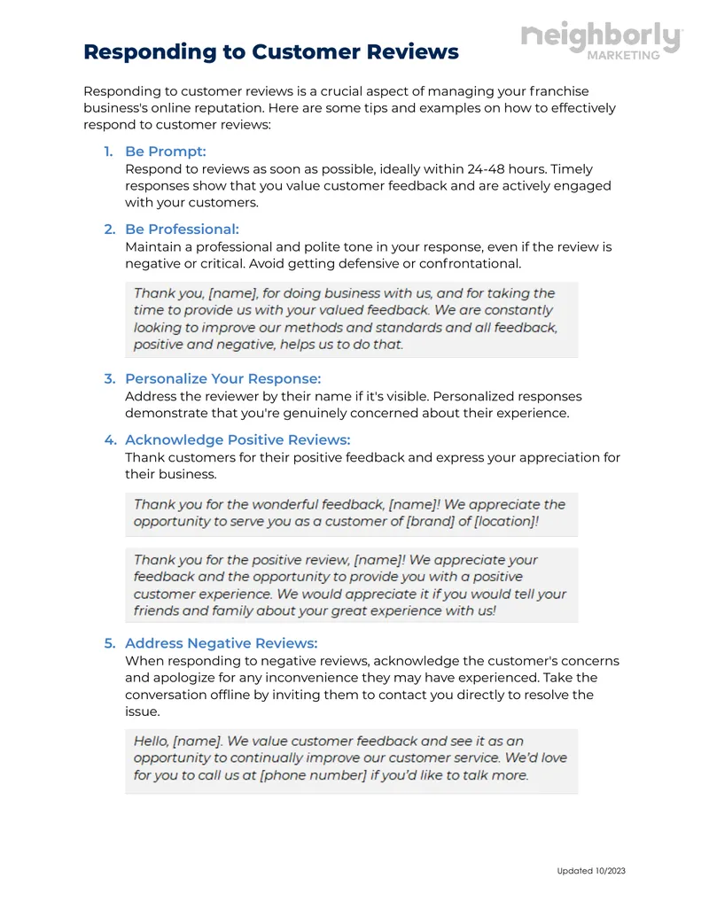 Guide to Responding to Customer Reviews