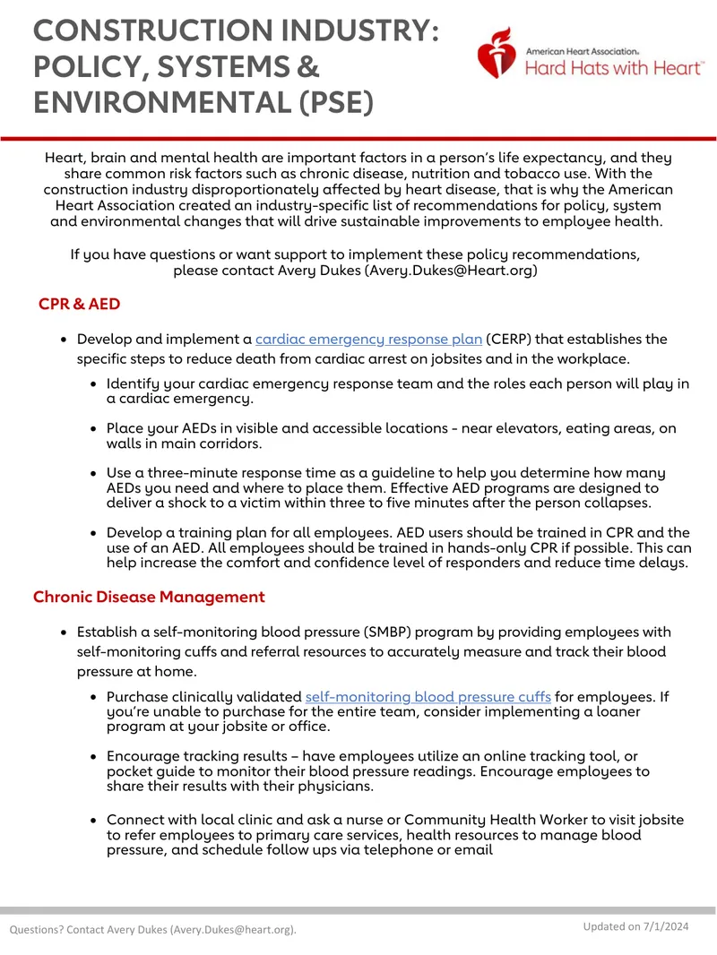Heart Health Recommendations for the Construction Industry