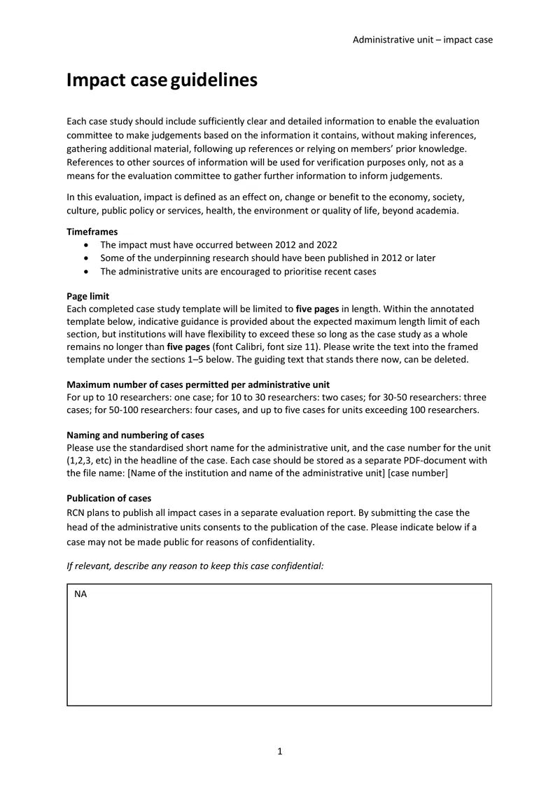 Impact Case Guidelines for Administrative Units
