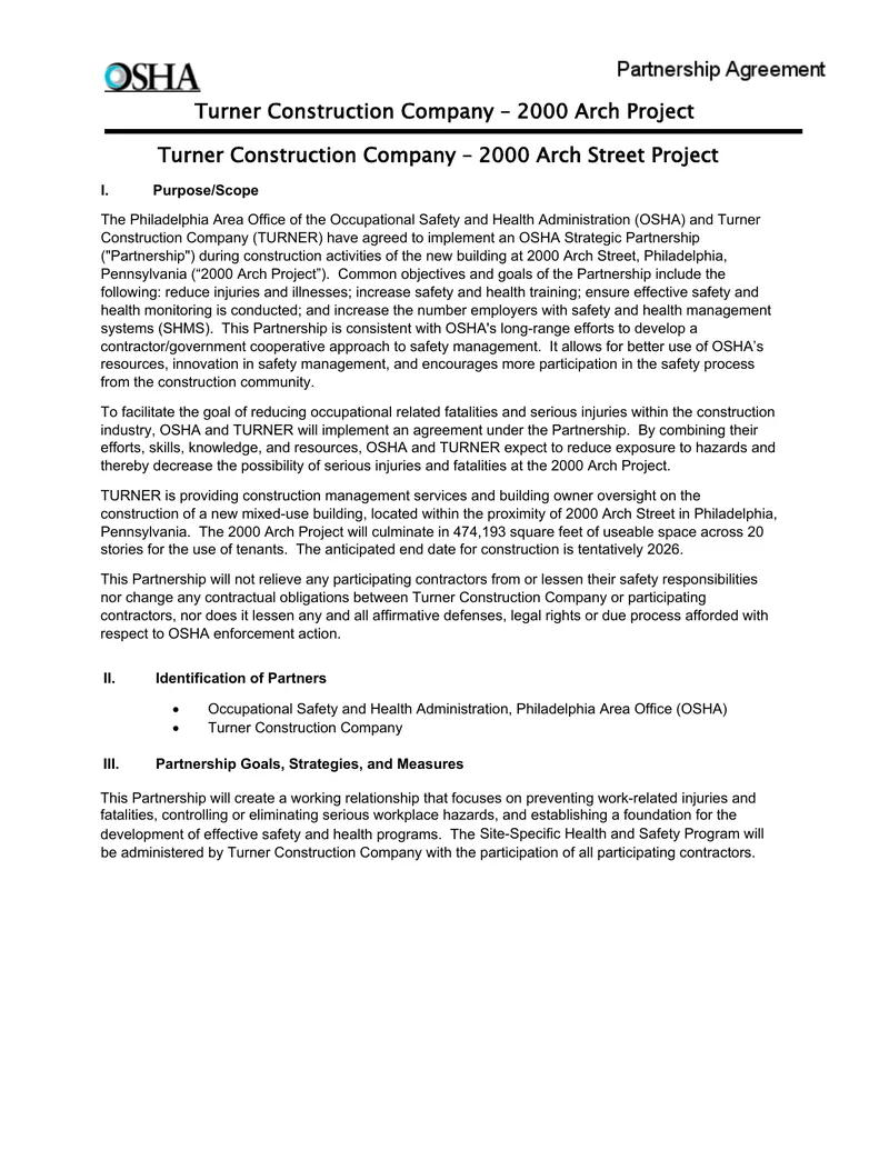 Turner Construction Company OSHA Partnership Agreement