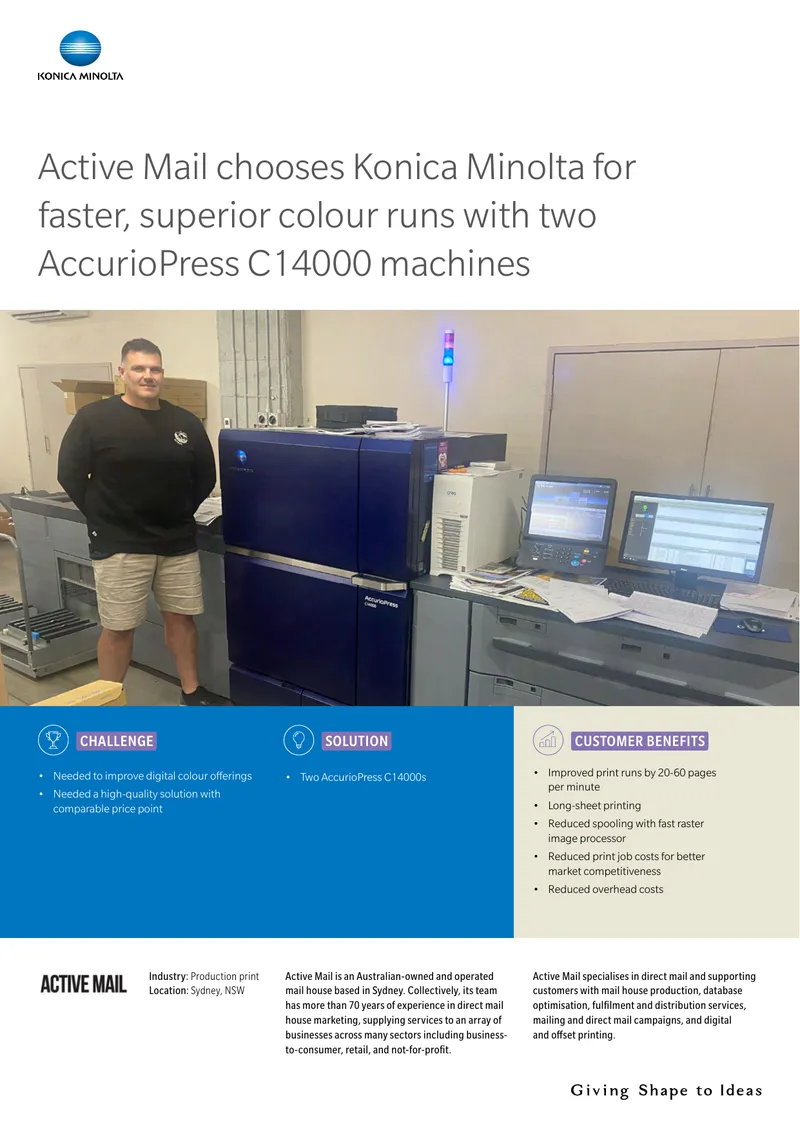 Active Mail Implements Konica Minolta AccurioPress C14000