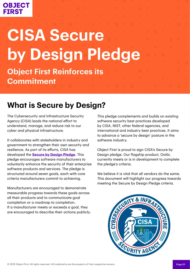 Object First Commitment to Secure by Design