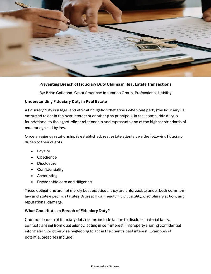 Preventing Breach of Fiduciary Duty Claims in Real Estate Transactions