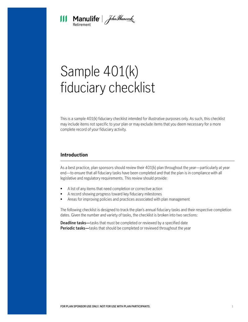 Sample 401(k) Fiduciary Checklist