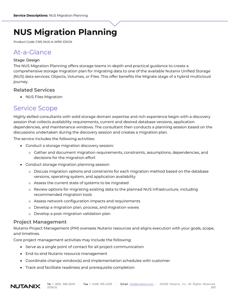 NUS Migration Planning Service Description